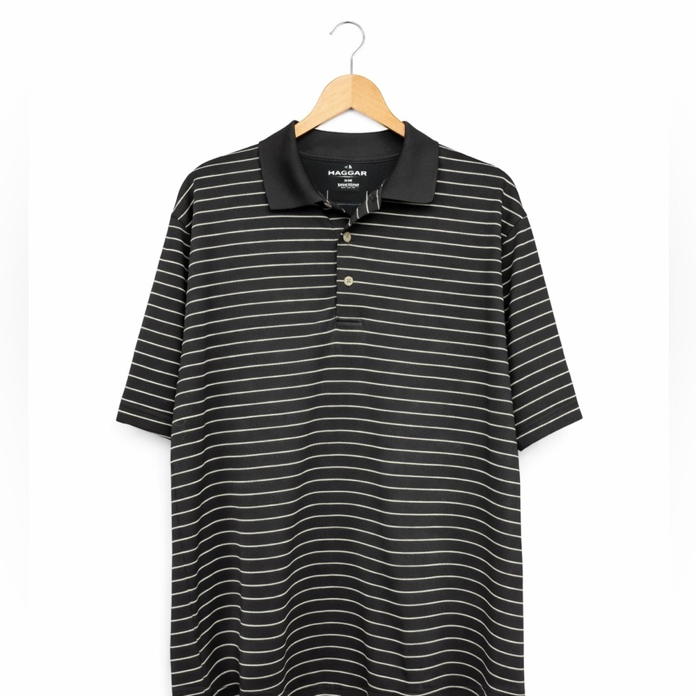 Grand Slam Golf Polo Men’s Large Black White Striped Performance Shirt